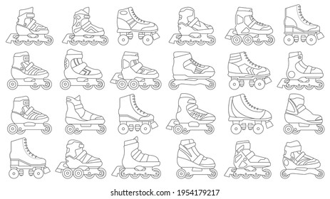 Skate roller vector outline set icon. Vector illustration rollerskate on white background. Isolated outline set icon skate roller.