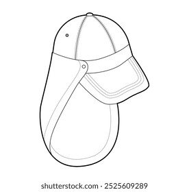 Skate Sahara Cap Hat. Summer Head Fashion accessory clothing technical illustration. Vector headgear for Men, women, unisex style, flat template CAD mockup sketch outline isolated