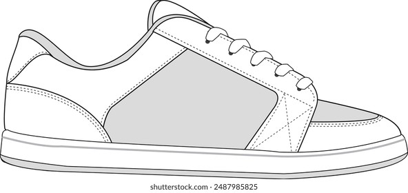 Skate shoe CAD technical illustration side view design low top template