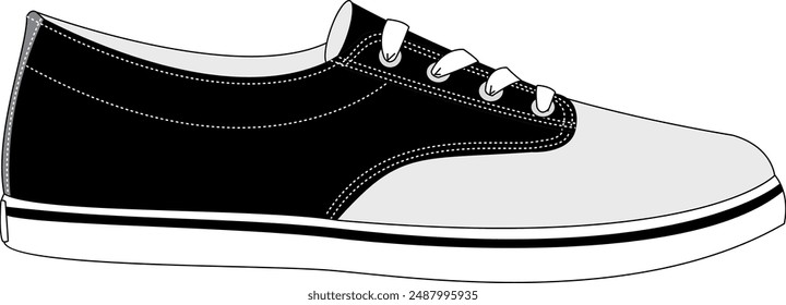 Skate shoe CAD technical illustration side view design low-top canvas sneaker template