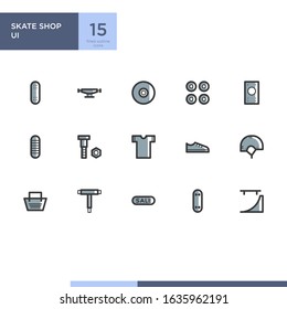 Skate shop icon pack with filled outline style