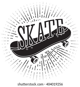 Skate sign with word "Skate" riding on it. With shine on background. For tattoos, signs, logos etc. Vector