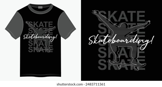 Skate oder Skateboard T-Shirt und Bekleidung Design, Skateboard Vektorgrafik T-Shirt Design für Print, Skate und Skateboard T-Shirt Illustration Design.