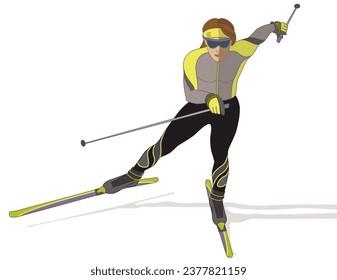 skate skier, female isolated on a white background