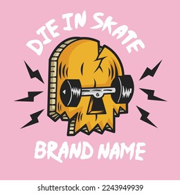 Skate skull design, vector design and illustration. for tshirt and merchandise.