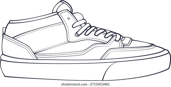 Skate sneaker vector illustration line art. Casual streetwear shoe outline icon isolated on white background.