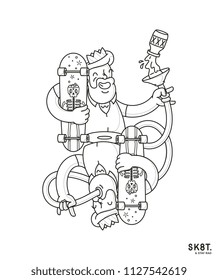 Skate and stay rad black on white is a vector illustration depicting the reflection of the king of skaters