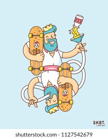 Skate and stay rad is a vector illustration depicting the reflection of the king of skaters