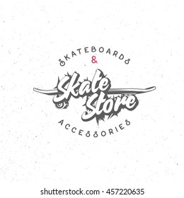 Skate store badge, skateboards & accessories. Skate logo, badge, sign, symbol, emblem.