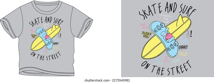 skate and sur t-shirt design background color is a gray and t-shirt color is a gray beautiful color and beautiful design