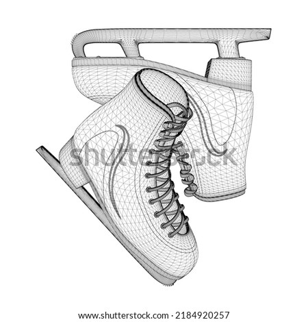 Skate wireframe for ice skating from black lines isolated on white background. 3D. Vector illustration.