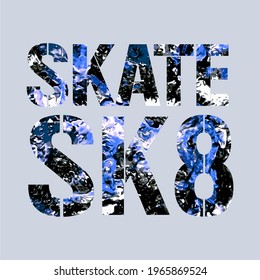 SKATE WORD DESIGN WITH ABSTRACT TEXTURE, T SHIRT DESIGN PRINT.