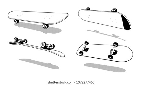 Skateboard 3D Heelflip retro print stamp vector illustrtion