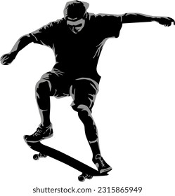 Skateboard action player silhouette illustration vector isolated 