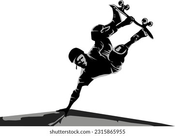 Skateboard action player silhouette illustration vector isolated 
