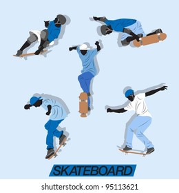 Skateboard Action Vector Set