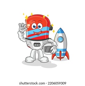 the skateboard astronaut waving character. cartoon mascot vector