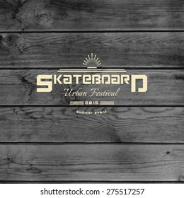 Skateboard badges logos and labels for any use, on wooden background texture