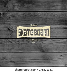 Skateboard badges logos and labels for any use, on wooden background texture