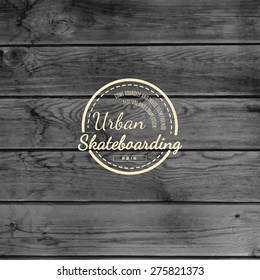 Skateboard badges logos and labels for any use, on wooden background texture