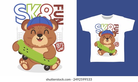 Skateboard Bear Vector Illustration T shirt Designs