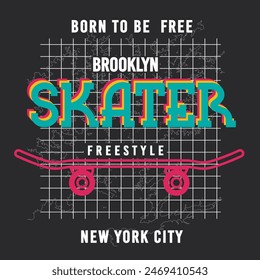 Skateboard, geboren um frei zu sein, Typografie-Grafikdesign für T-Shirt-Prints, Vektorillustration