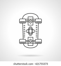 Skateboard a bottom view. Equipment for outdoors active leisure and extreme sports. Line style vector icon.