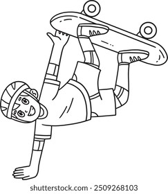 Skateboard Boy Doing Hand Plant Isolated Coloring