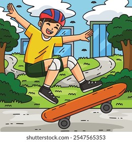 Skateboard Boy Doing an Ollie Colored Cartoon 