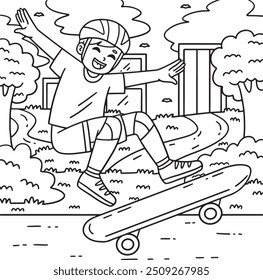 Skateboard Boy Doing an Ollie Coloring Page