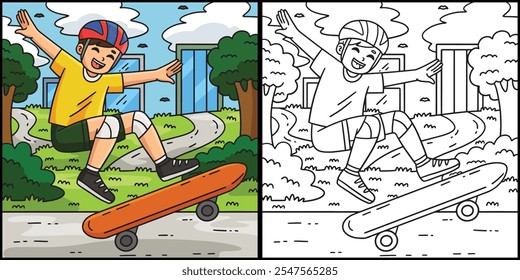 Skateboard Boy Doing Ollie Coloring Illustration