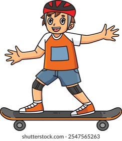 Skateboard Boy Playing Cartoon Colored Clipart