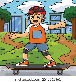 Skateboard Boy Playing Colored Cartoon 