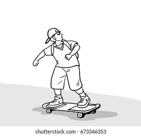 Skateboard boy is playing vector drawn
