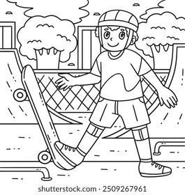Skateboard Boy Pressing Upward with Foot Coloring