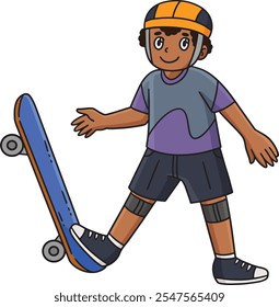 Skate Boy Pressionando para Cima com Pé Clipart
