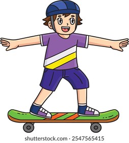 Skateboard-Junge versucht, Cartoon-Clipart auszubalancieren