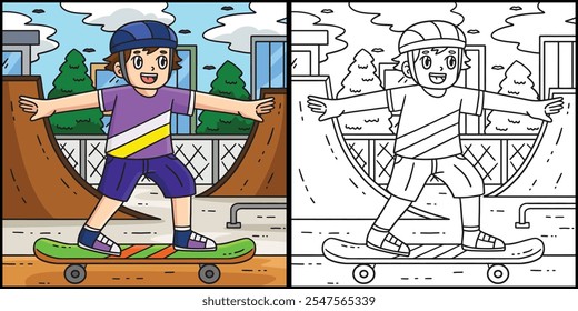 Skateboard Boy Trying to Balance Illustration