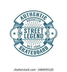 Skateboard Brooklyn retro emblem. Worn textures on a separate layer.