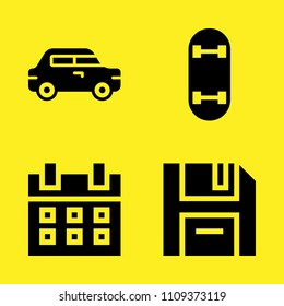 skateboard, calendar, car and diskette vector icon set. Sample icons set for web and graphic design