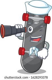 Skateboard cartoon happy Sailor style with binocular