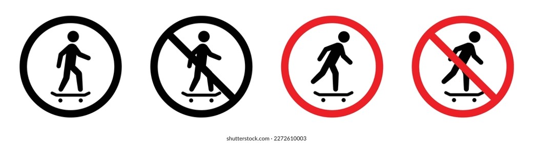 Skateboard caution icon. Skateboard forbid icon, vector illustration
