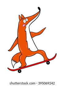 Skateboard characters stylish fox. Vector illustration. Little Fox riding on a skateboard.