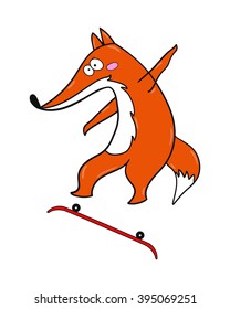 Skateboard characters stylish fox. Vector illustration. Little Fox riding on a skateboard.