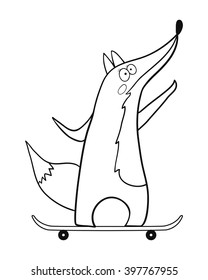 Skateboard characters stylish fox. Vector illustration. Little Fox riding on a skateboard.