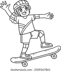 Skateboard Child Grinding Isolated Coloring Page