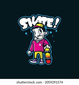 Skateboard claus mascot logo design vector with modern illustration concept style for badge, emblem and t shirt printing. Skateboard illustration.