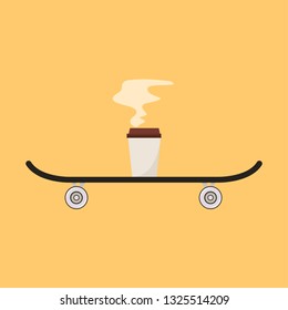 Skateboard and coffee vector. symbol. logo design. wallpaper.