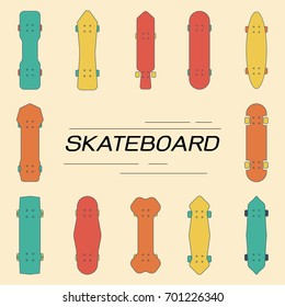 Skateboard collection, Flat line design style, Vector illustration