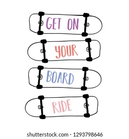 skateboard color text girl tee illustration art vector 